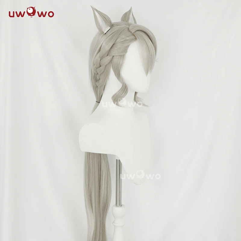 Uwowo Game Genshin Impact Fontaine Lynette Cosplay Wig Silver Highlighted Long Hair With Ears - Image 4
