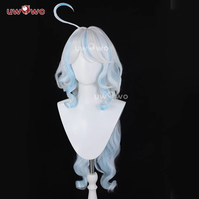 Uwowo Genshin Impact Fanart Furina Chinese Style Lolita Dress Cosplay Wig Long Gradient Blue Hair - Image 2