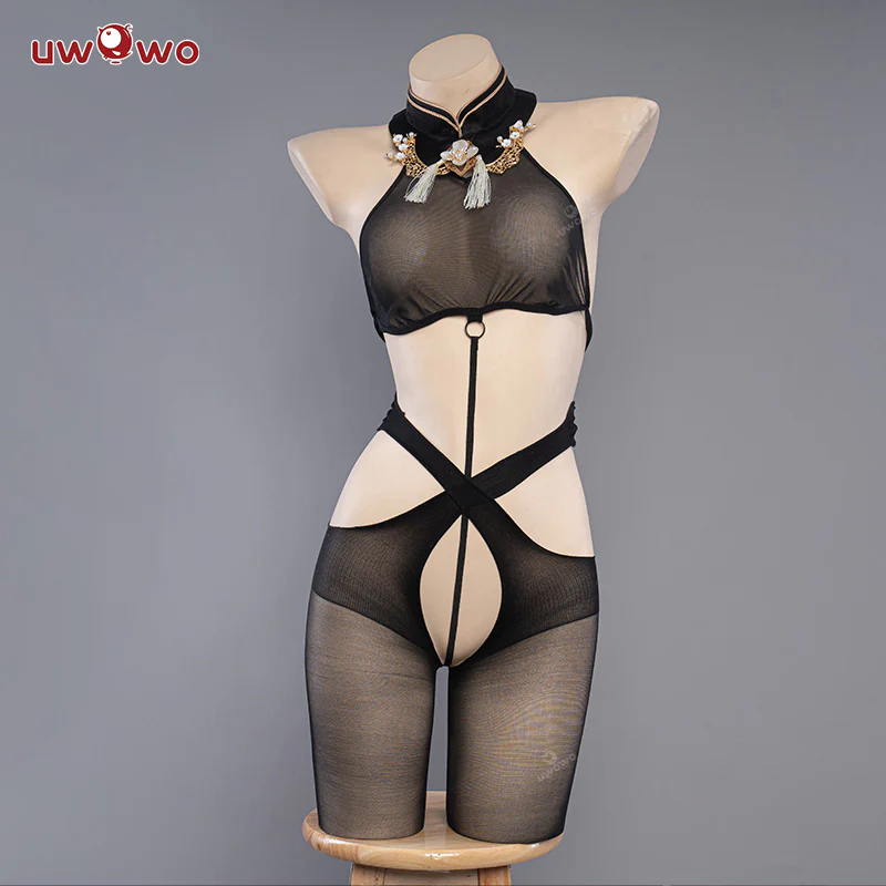 Uwowo Game Azur Lane Chenhai Black Chinese Dress Cheongsam Sexy Cosplay Costume - Image 3