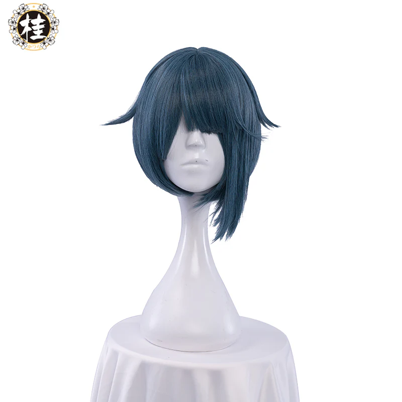 Uwowo Game Genshin Impact Xingqiu Juvenile Galant Cosplay Wig 30cm Grey Blue Short Hair - Image 5
