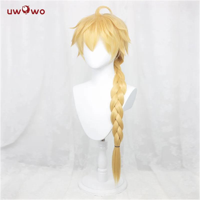 Uwowo Genshin Impact Male Traveler Cosplay Wig 90cm Gold Braided Hair Aether/Sora/Gong/空 - Image 3